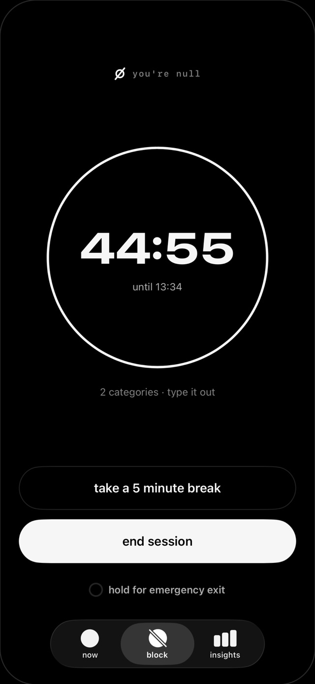 null app screen: Session